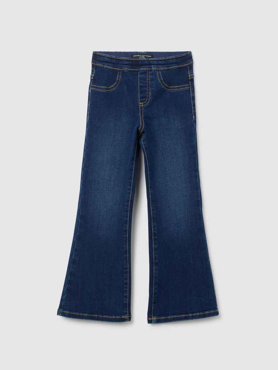 Jeggings da bambina in denim blu flare_0
