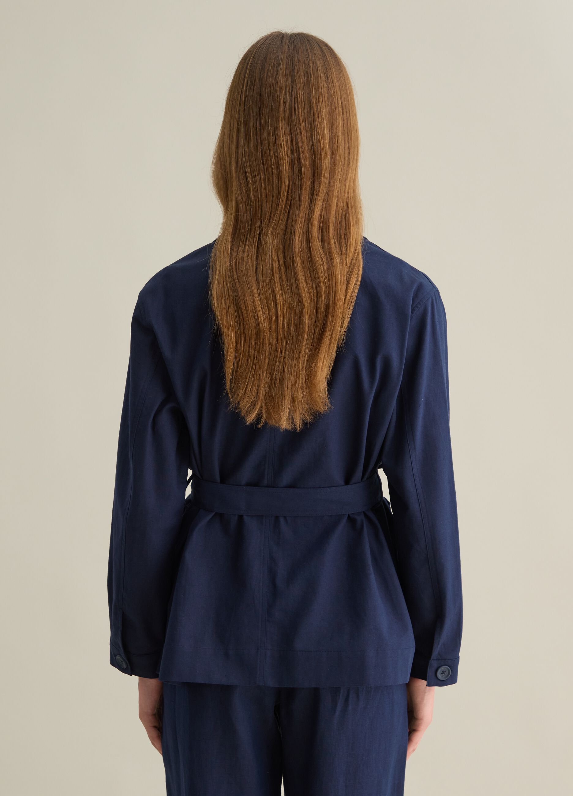 Giacca da donna in cotone e lino blu regular fit