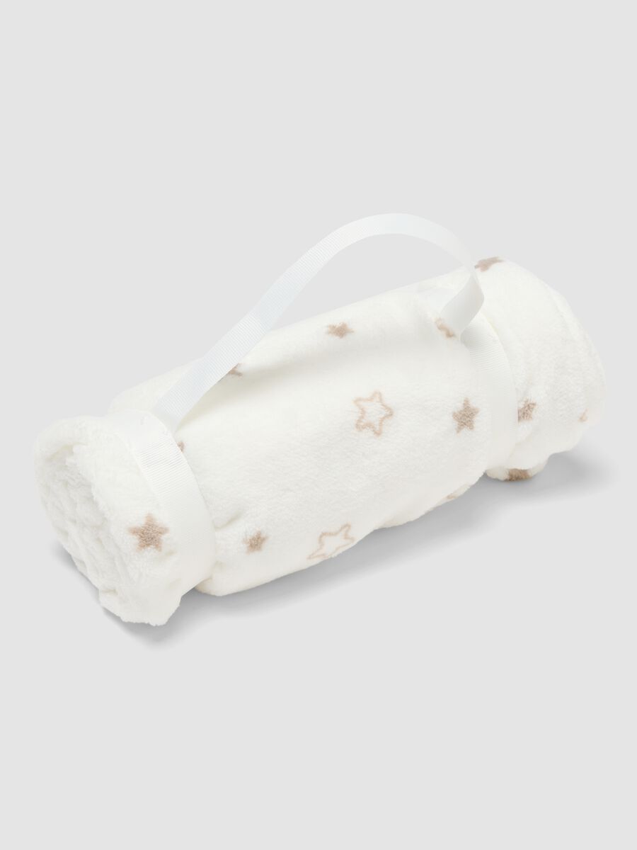 Copertina bianca con stampa stelle per culla effetto pelliccia_0