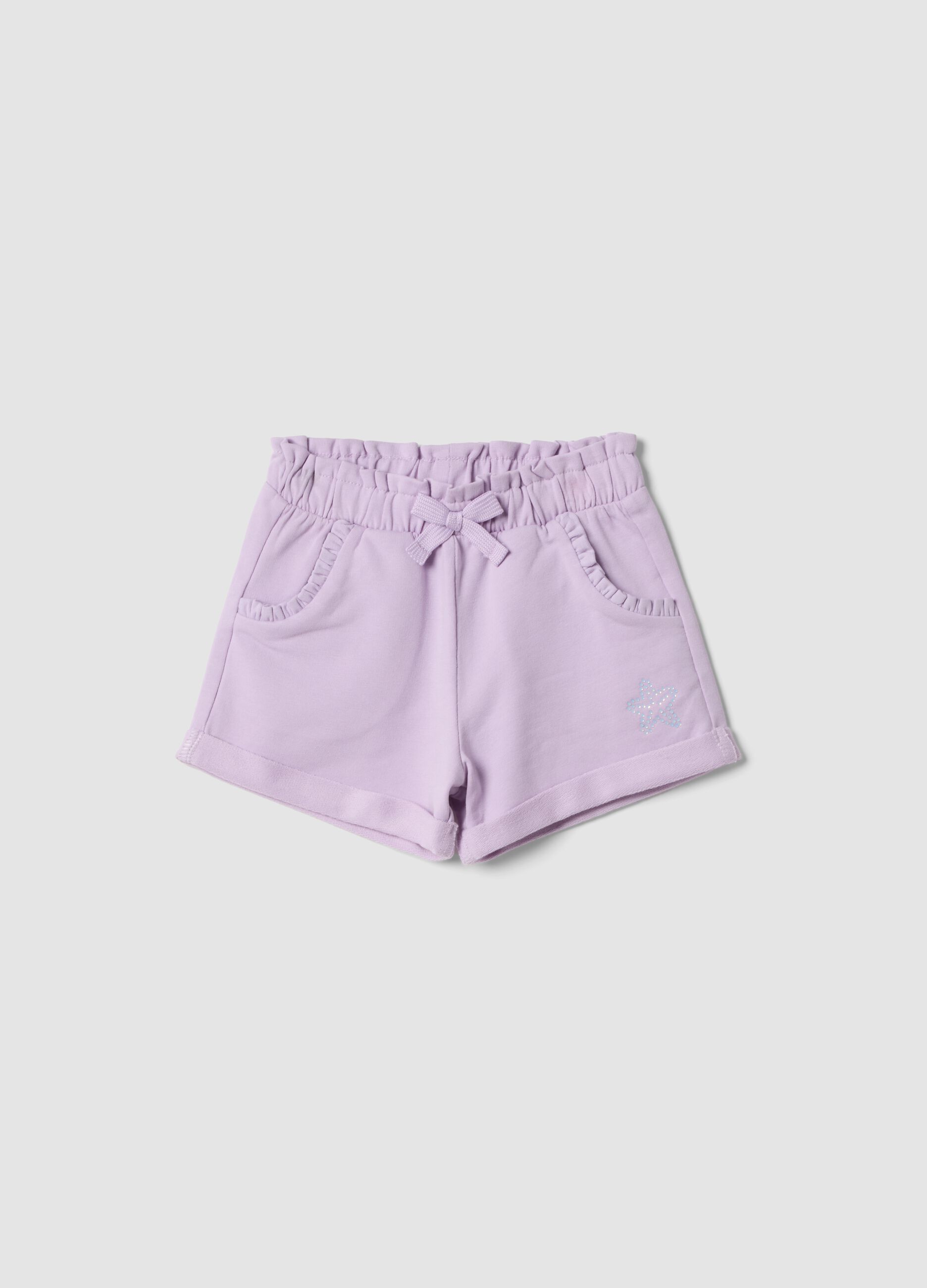 Girls&rsquo; purple stretch cotton shorts with bow