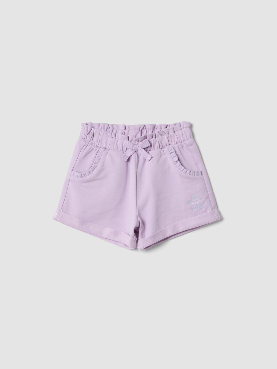 Girls&rsquo; purple stretch cotton shorts with bow_0