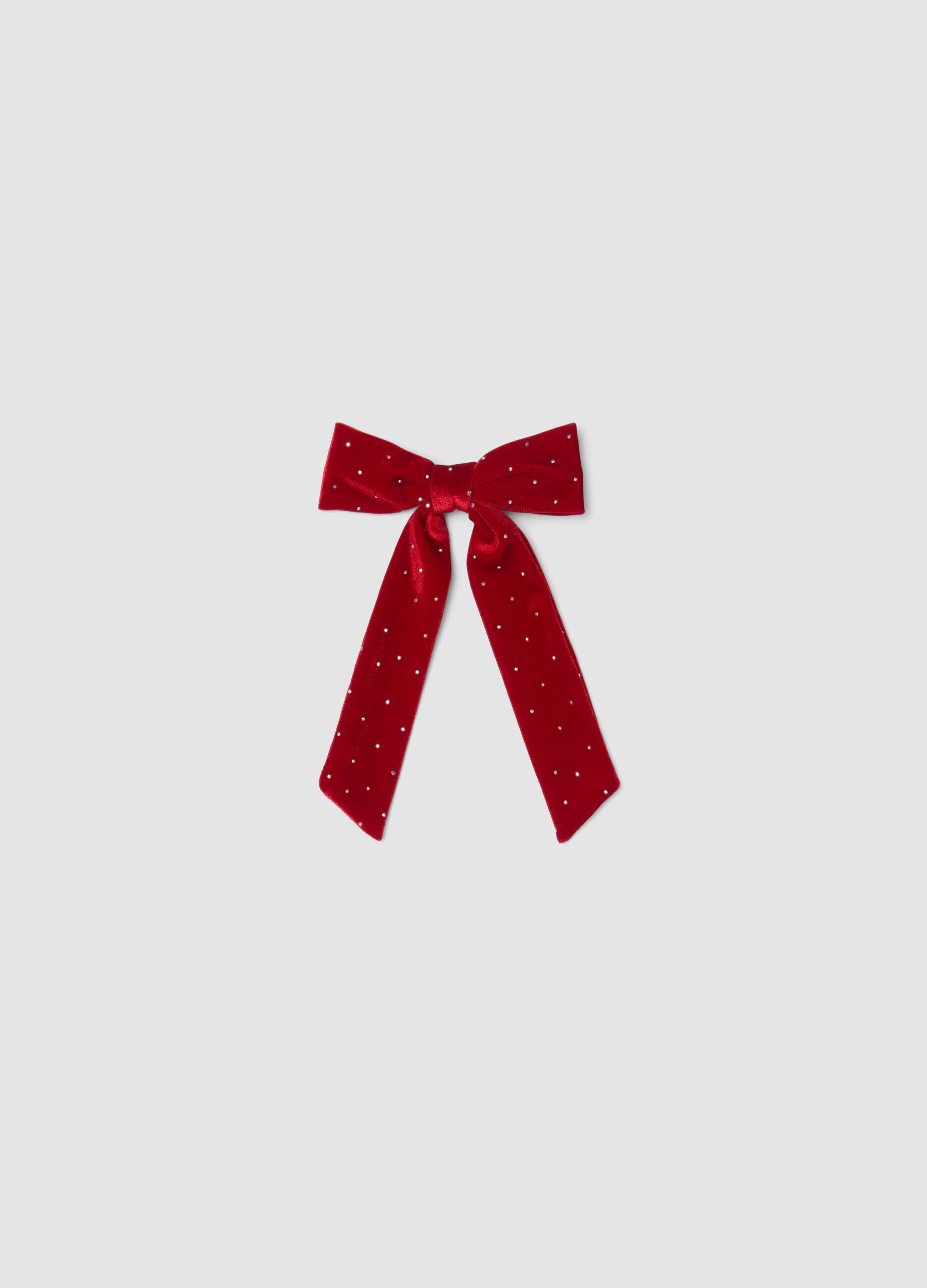 Red hair bow with rhinestones