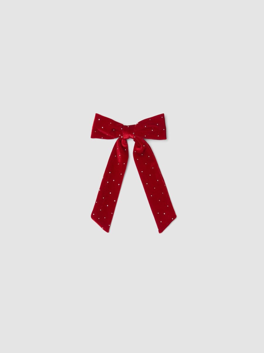Fiocco rosso con strass per capelli_0