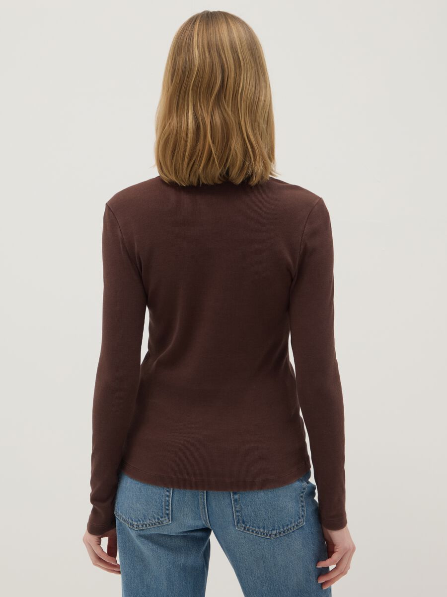 Brown stretchy cotton long sleeve regular fit shirt_2