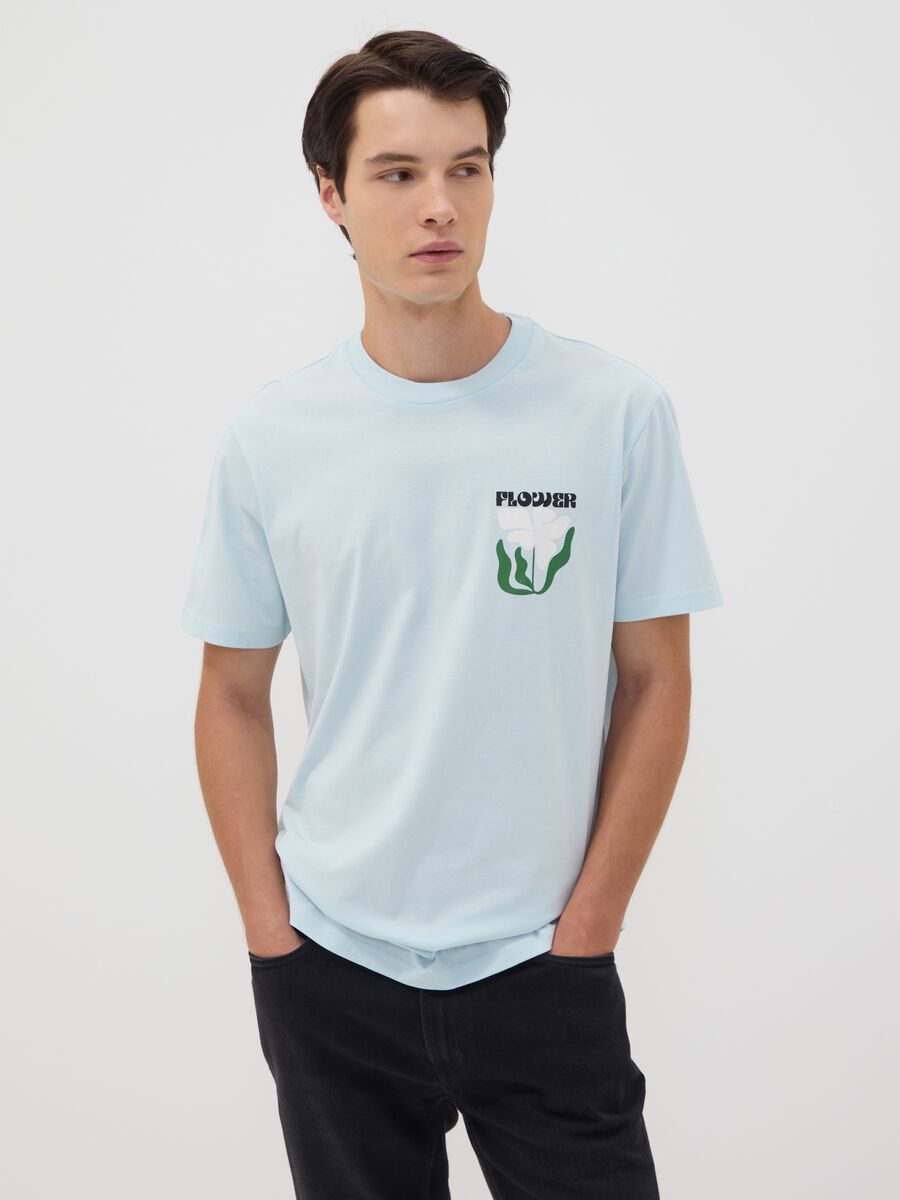 Light blue pure cotton jersey T-shirt with print, regular fit_0