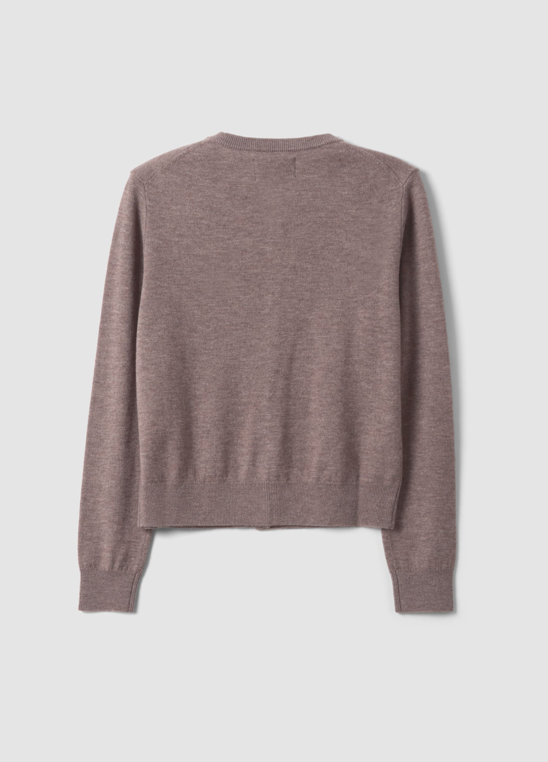 Cardigan grigio in pura lana con girocollo e bottoni regular fit
