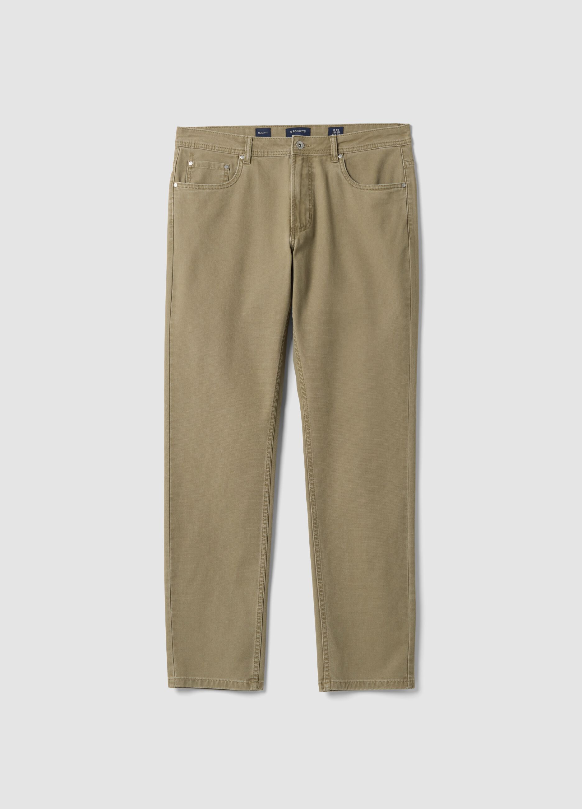 Pantaloni beige in cotone elasticizzato slim fit