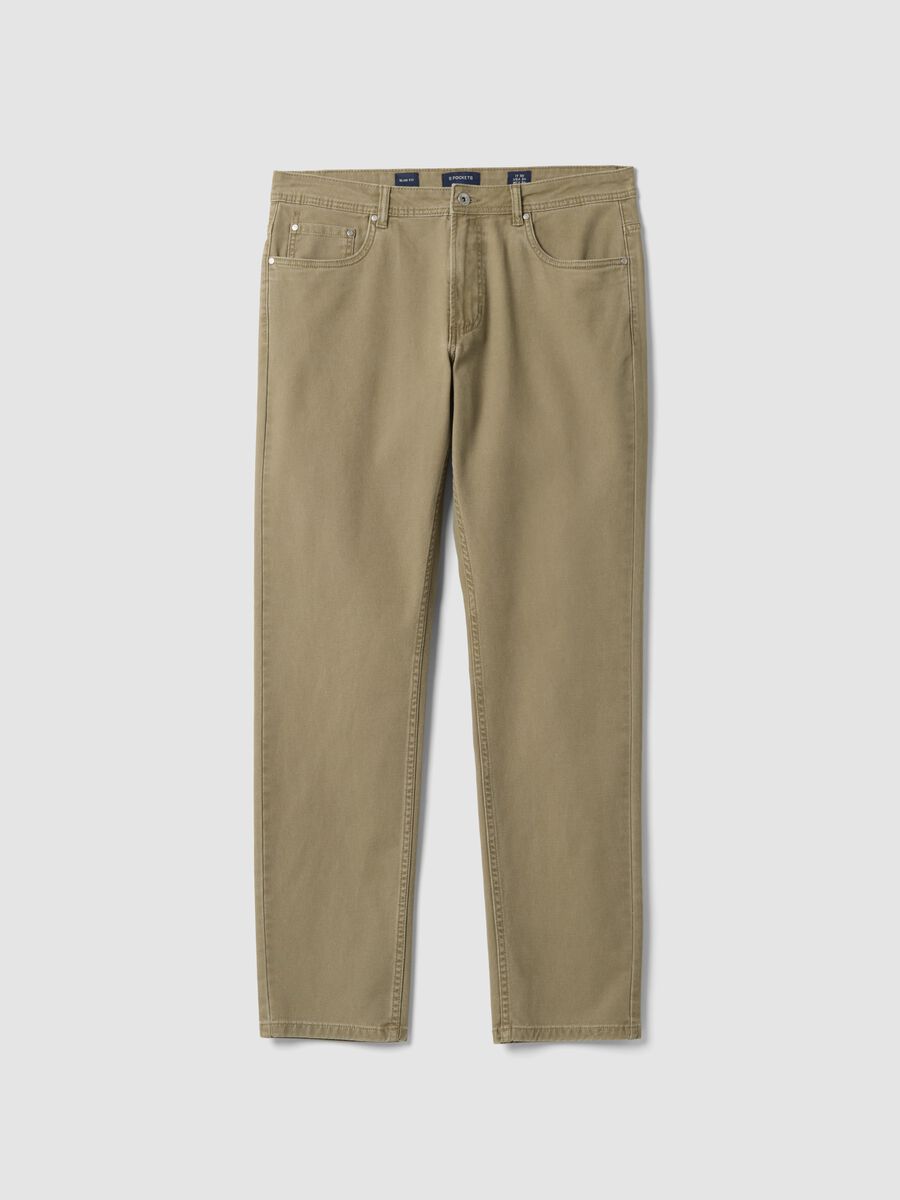 Pantaloni beige in cotone elasticizzato slim fit_0