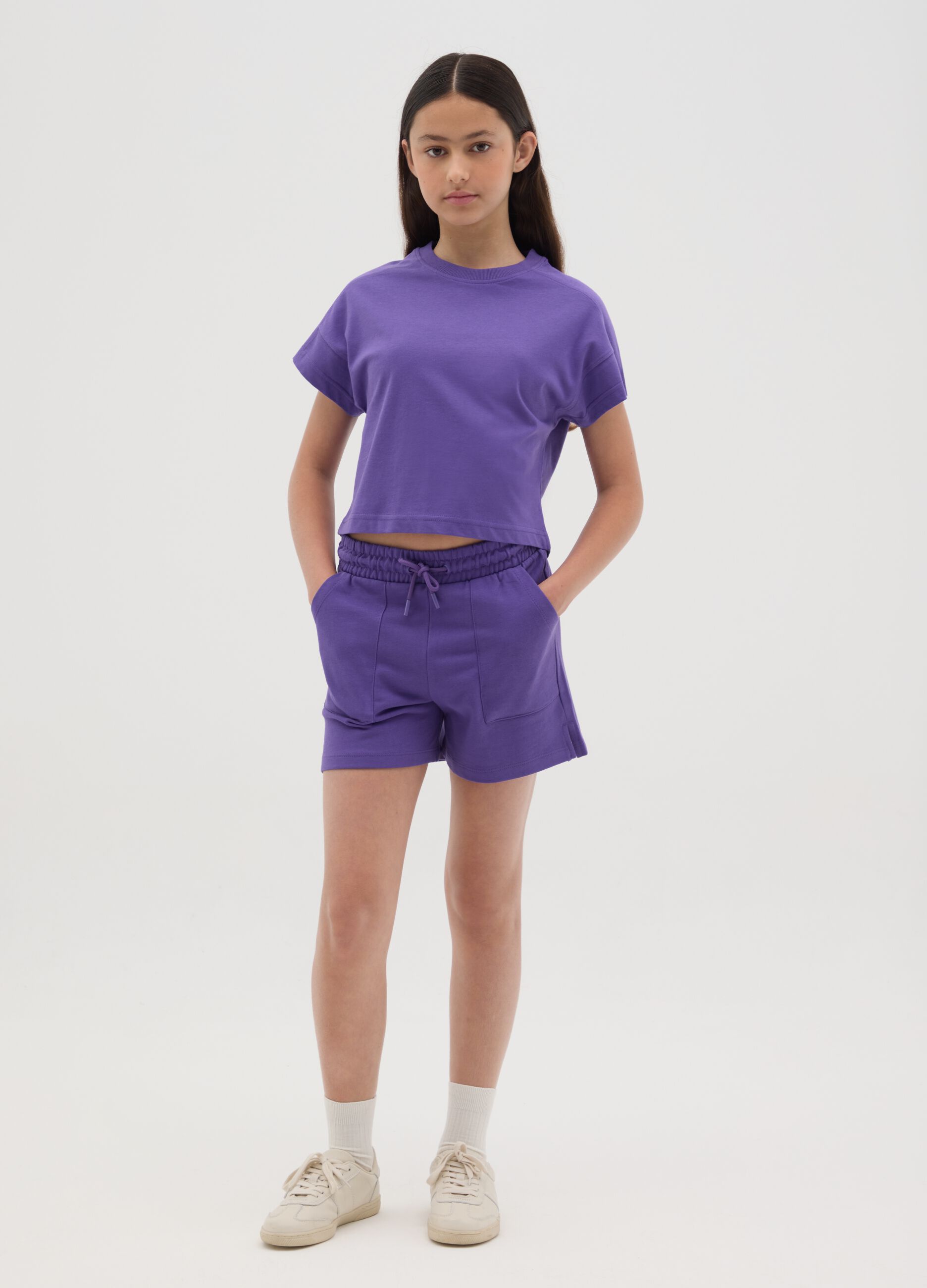 Girls’ purple shorts in 100% cotton with regular fit