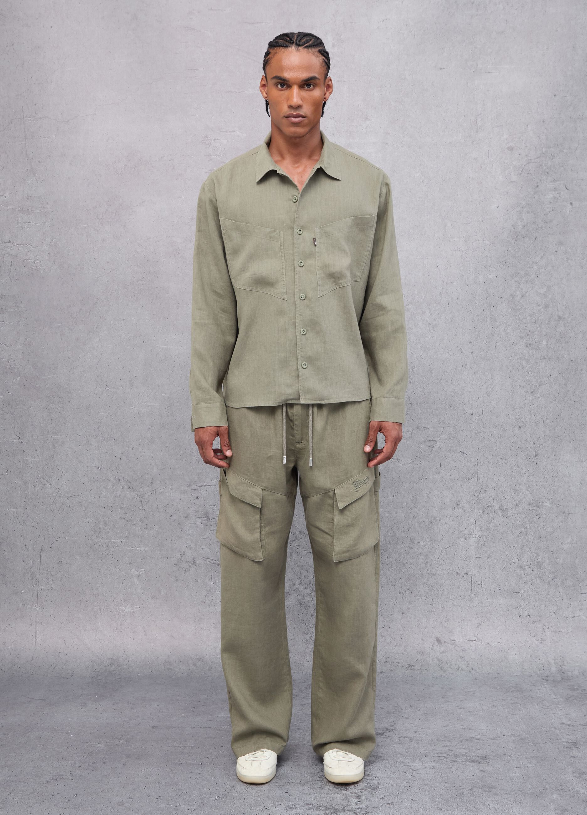 100% Linen Cargo Pants Military Green