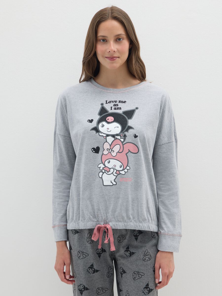Grey cotton pyjamas with comic print_1