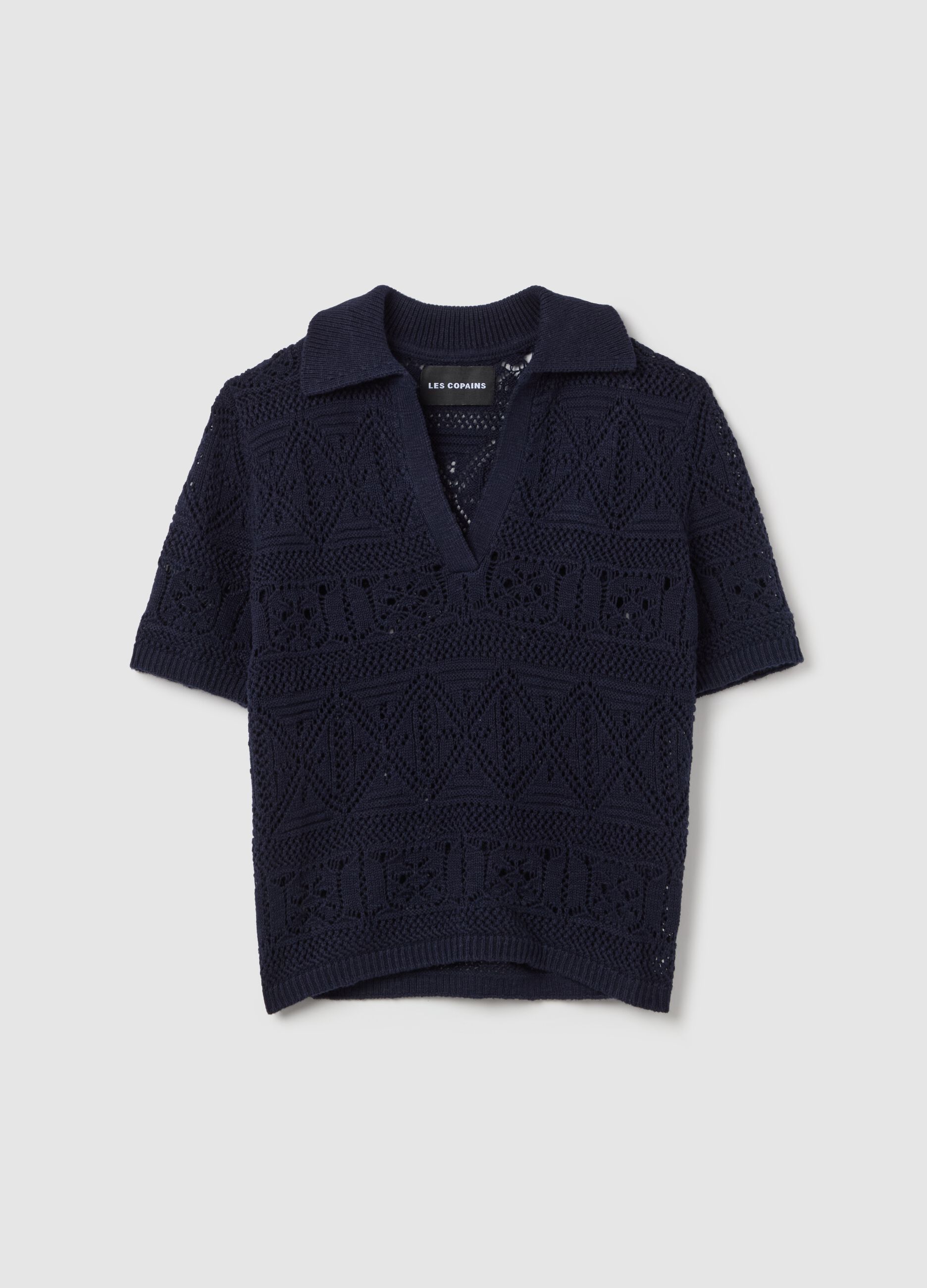 Maglia crochet con scollo a polo