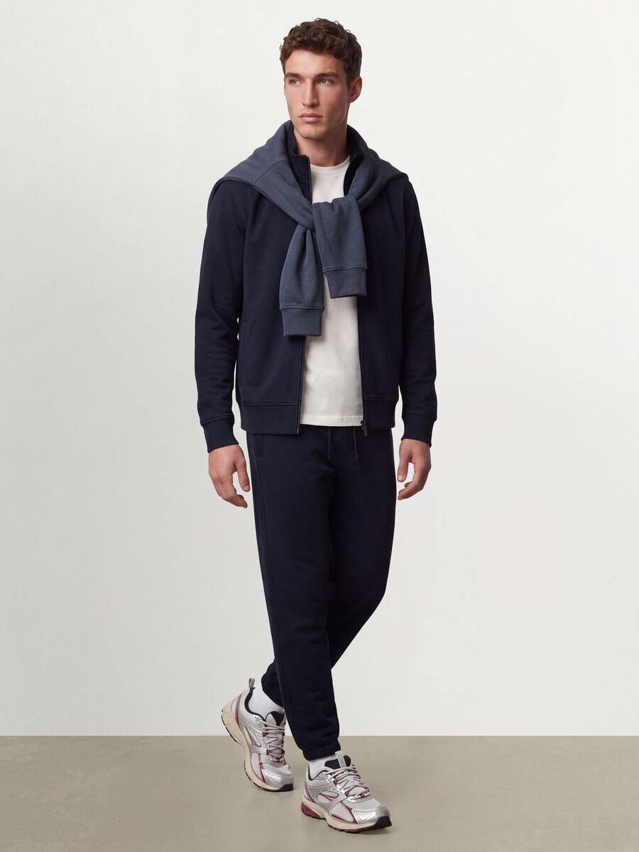 Blue cotton-blend sweatshirt with crew neck and zip, regular fit_1
