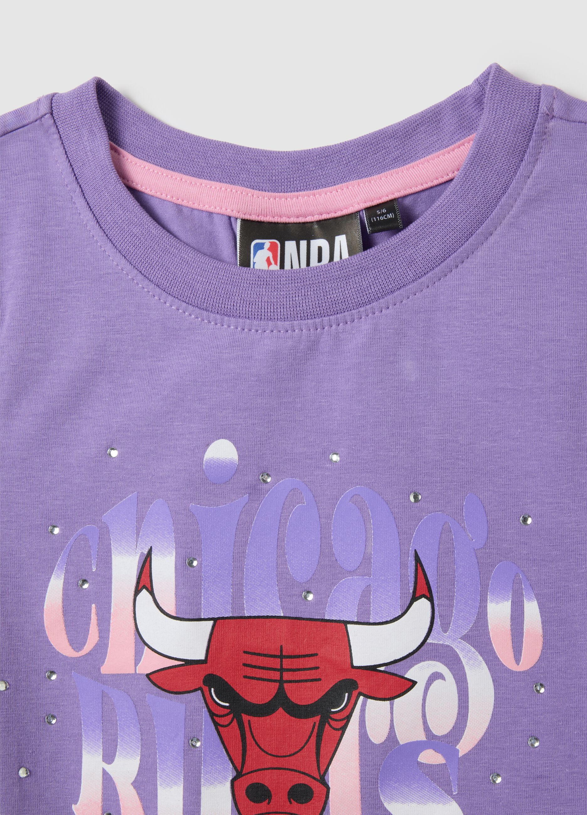 Girls' Violet Cotton Vest Regular Fit with Chicago Bulls Print