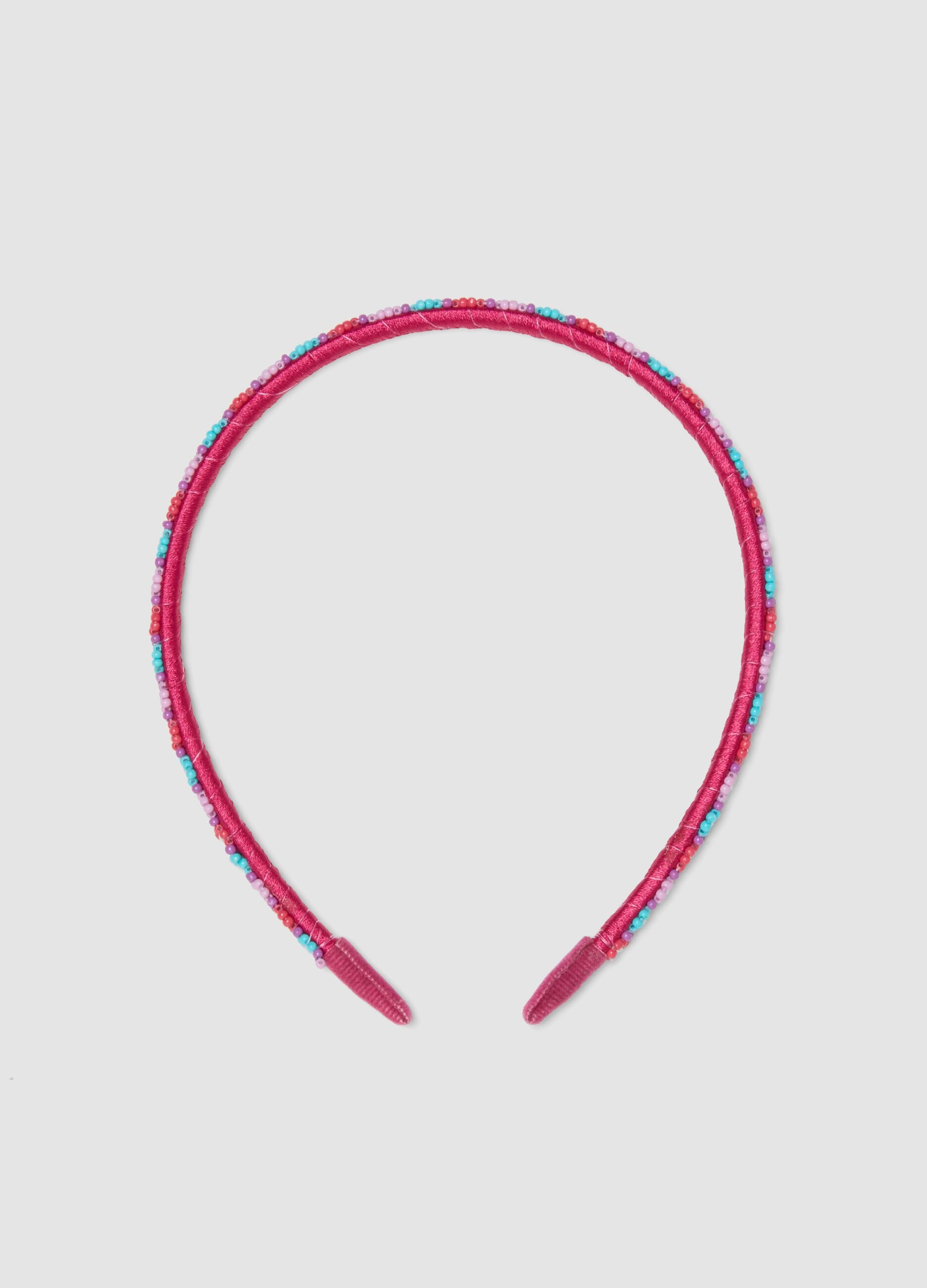 Pink girl's headband with colourful beads