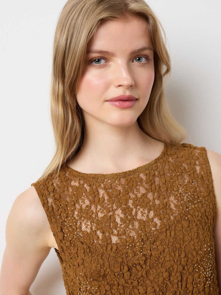 Women's brown lace fitted sleeveless top_2