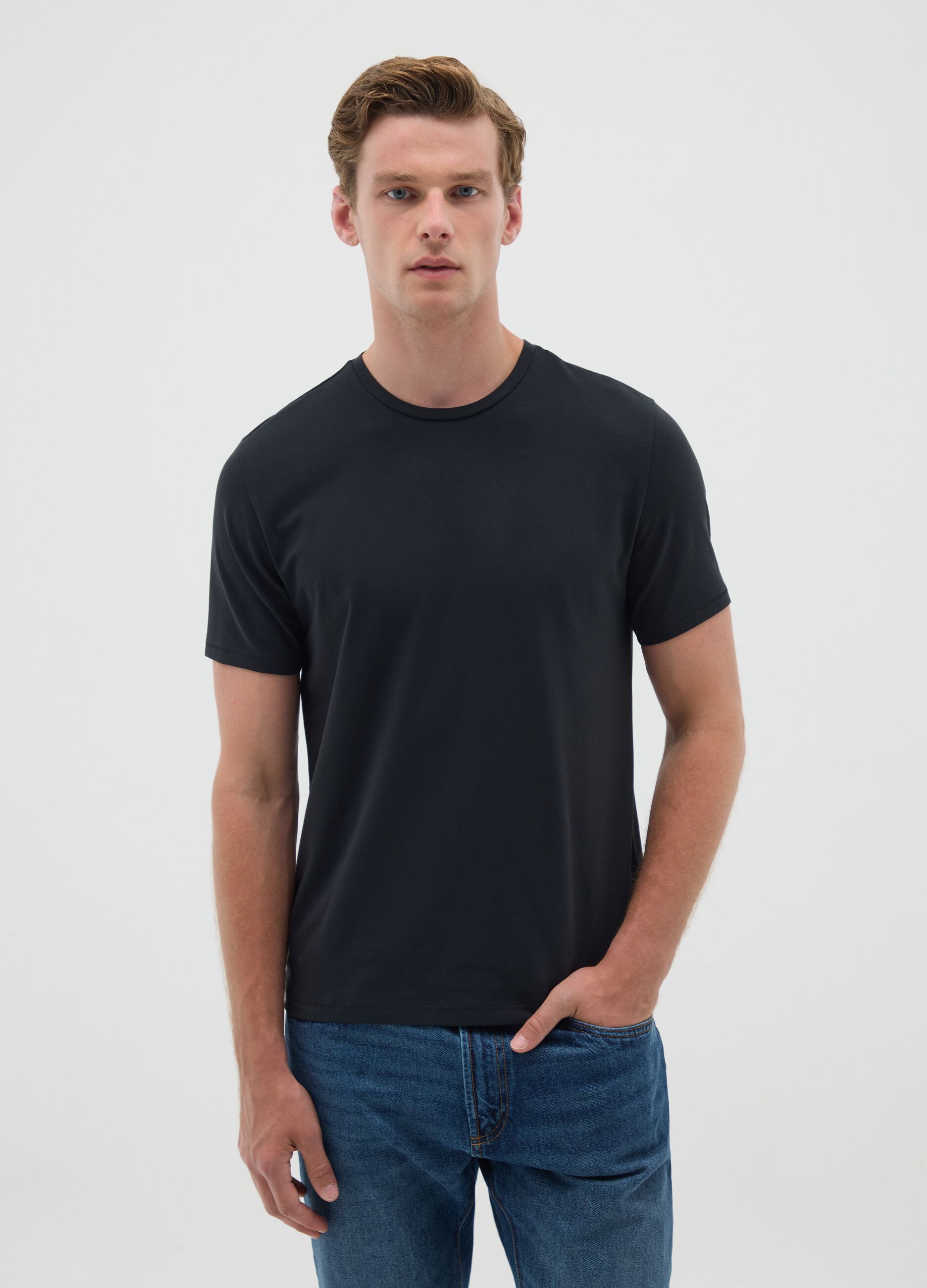 Men's Black Slim Fit Stretch Cotton T-shirt