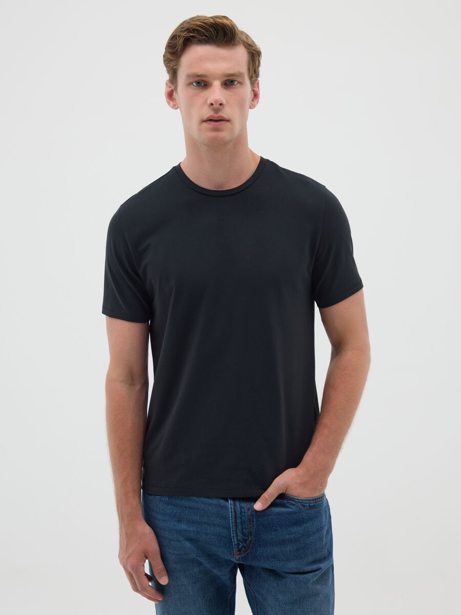 Men's Black Slim Fit Stretch Cotton T-shirt_0