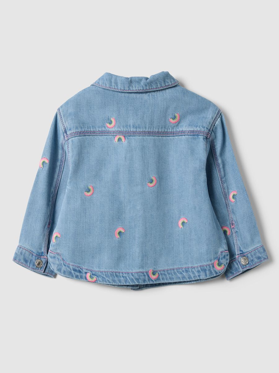 Girls' light blue denim blend shirt with rainbow embroidery_1