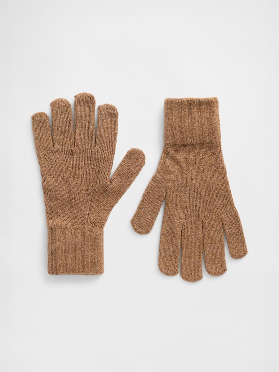 Brown Cotton Blend Gloves_0