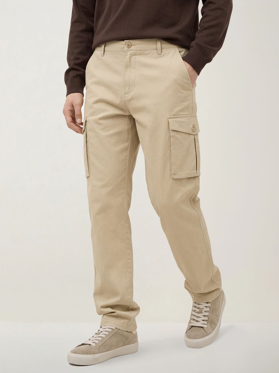 Pantaloni cargo beige in cotone elasticizzato slim fit_2