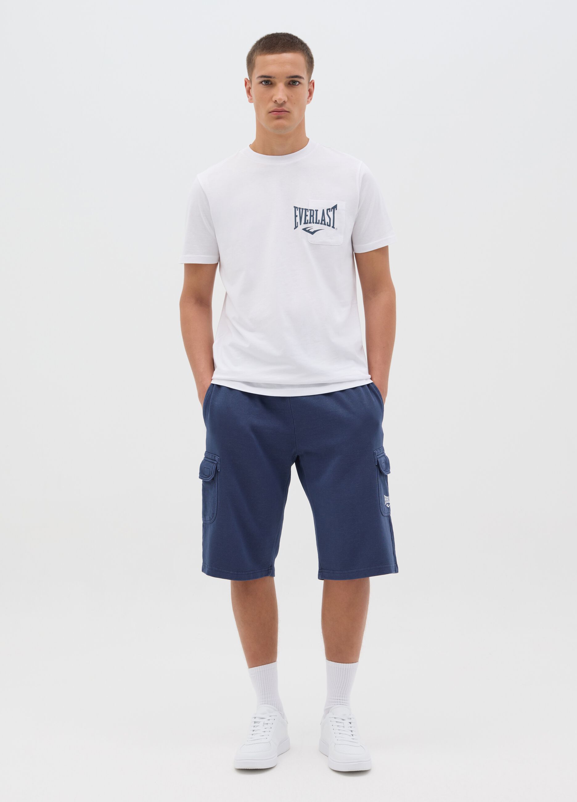 T-shirt da uomo in puro cotone bianca regular fit con logo Everlast