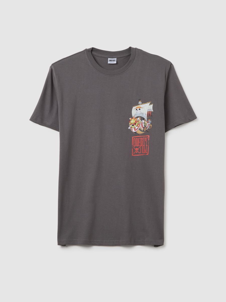 T-shirt da uomo in puro cotone grigia regular fit con stampa One Piece_0