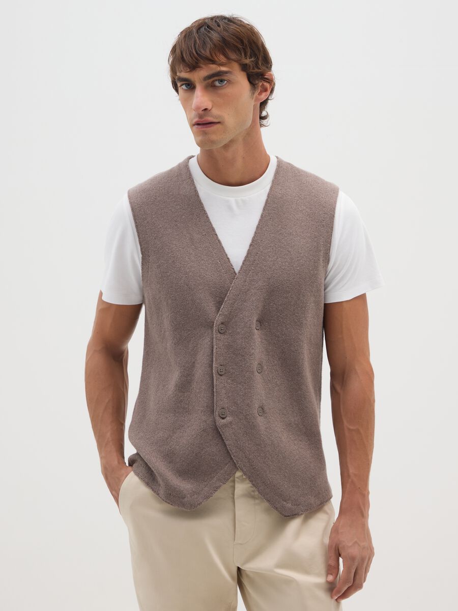Gilet in misto cotone marrone regular fit_0