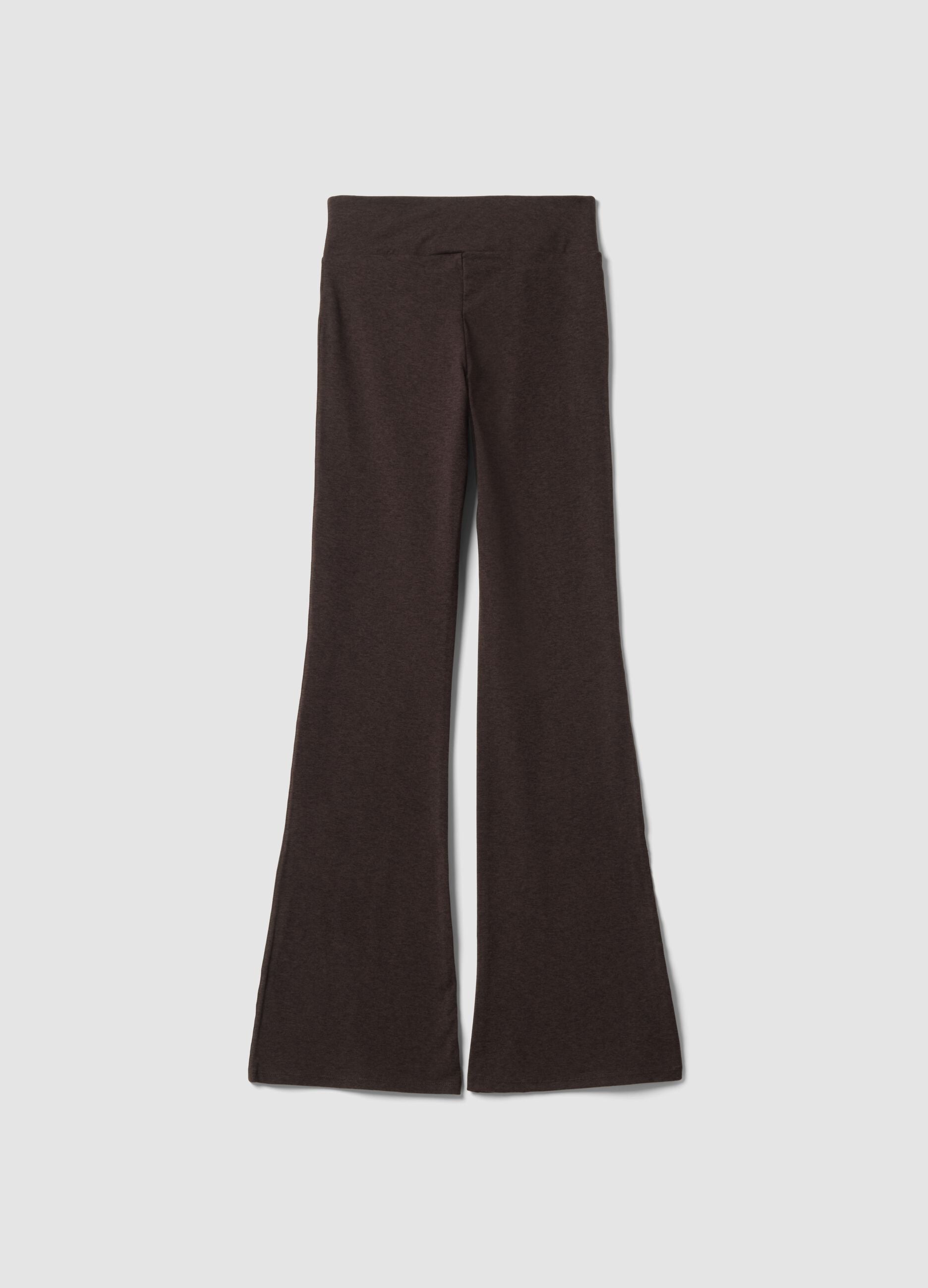 Brown flared leggings in stretch fabric
