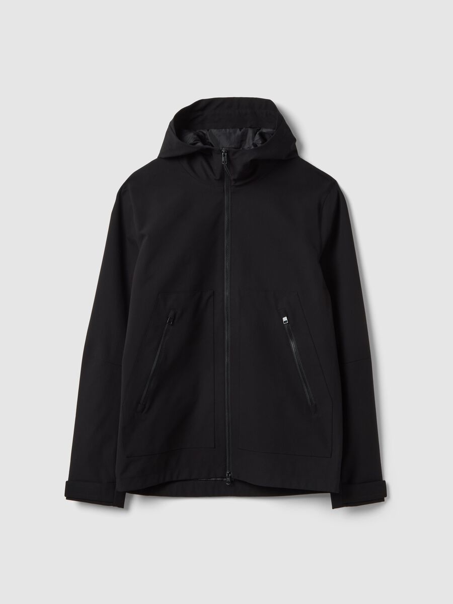 Black regular fit jacket with hood and zip_4