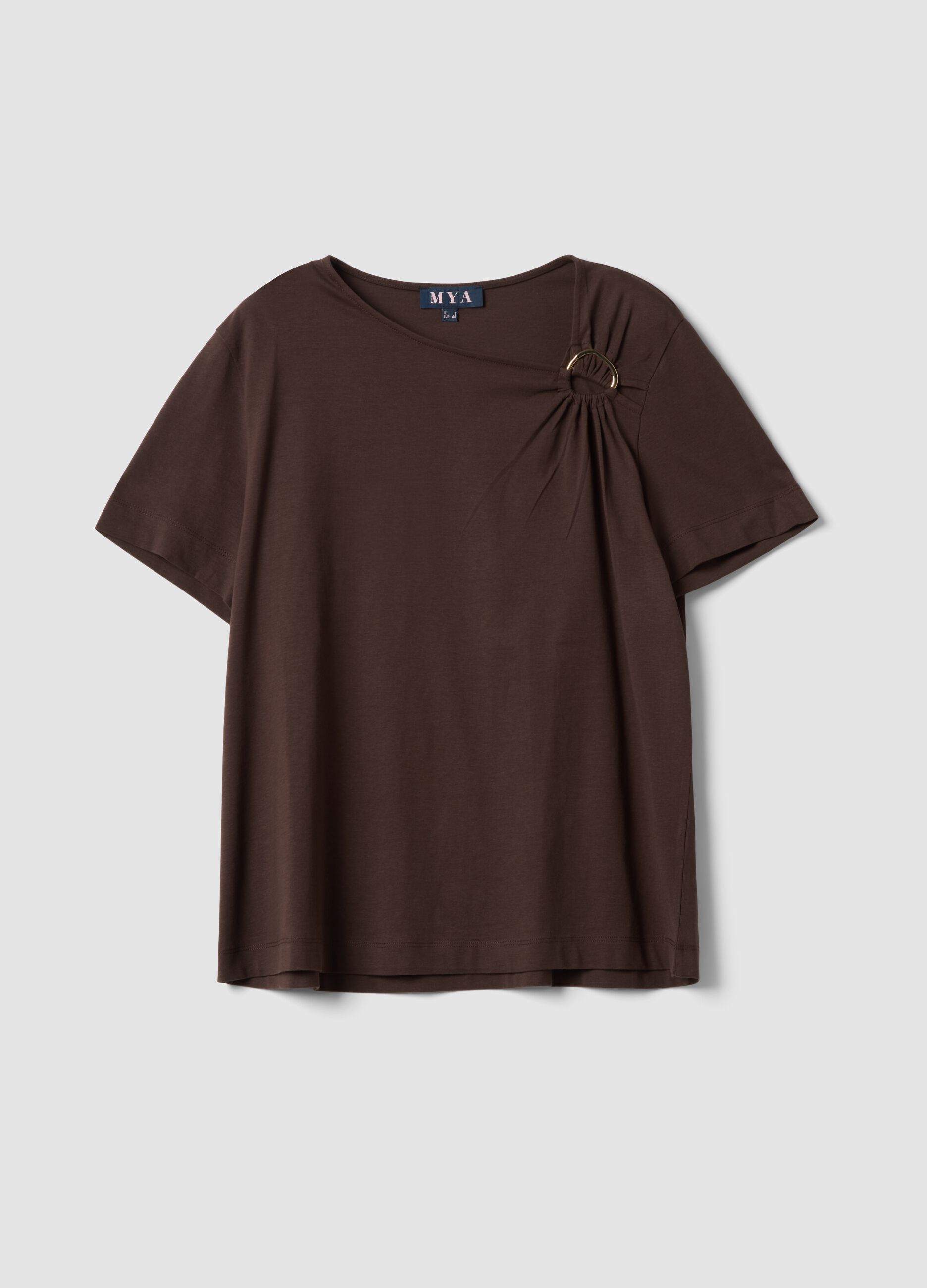 Brown pure cotton T-shirt with ring detail