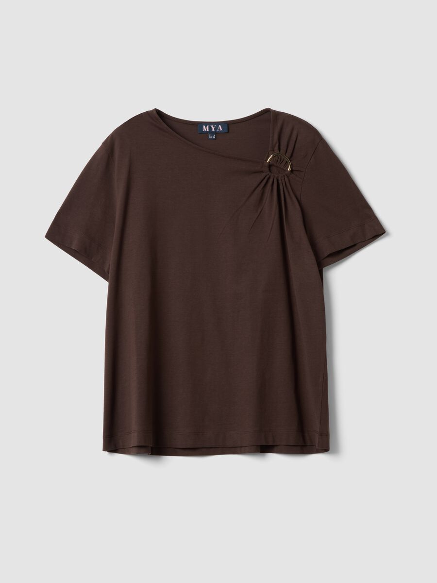 Brown pure cotton T-shirt with ring detail_0