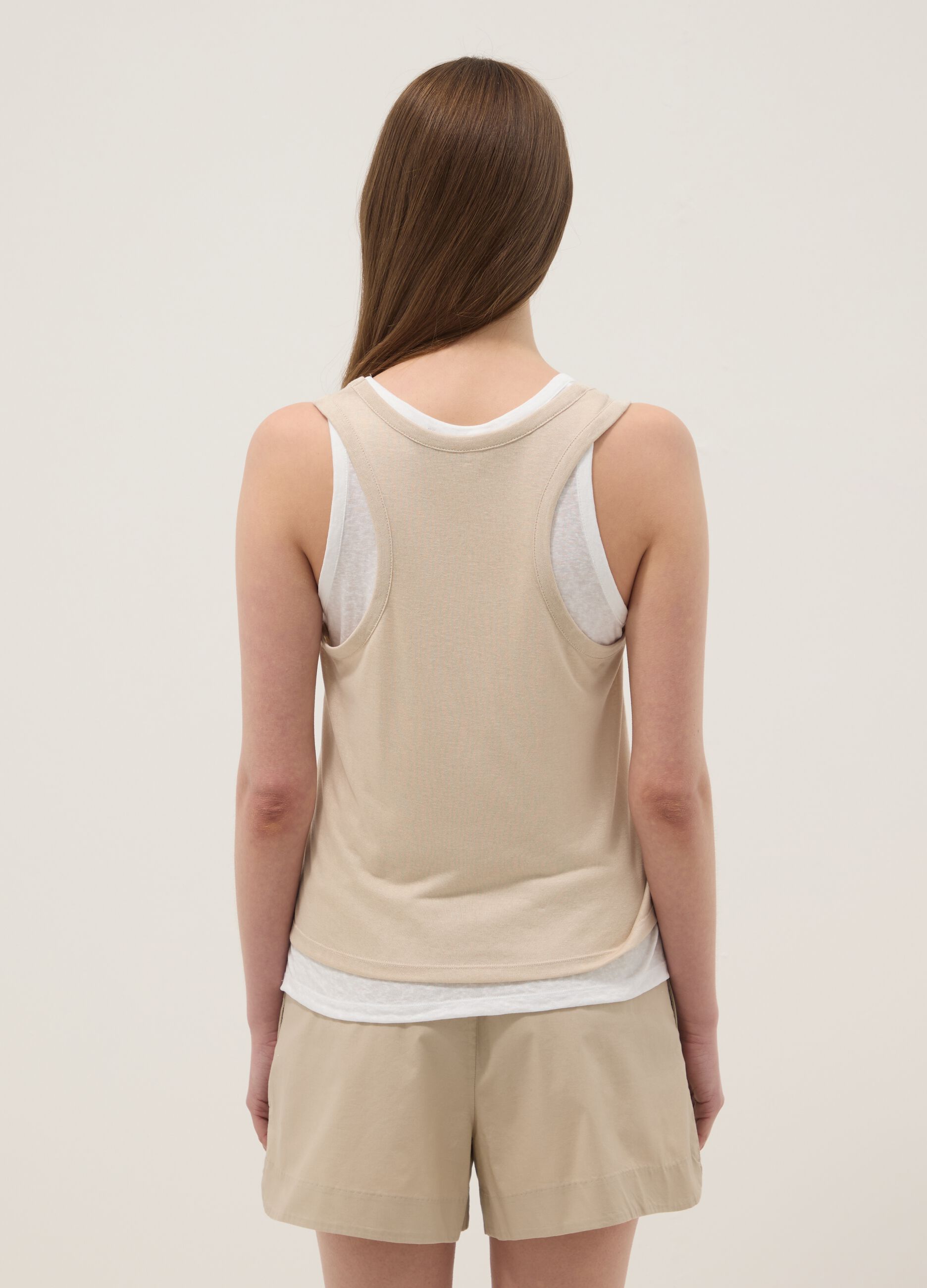 Beige regular-fit viscose-blend tank top