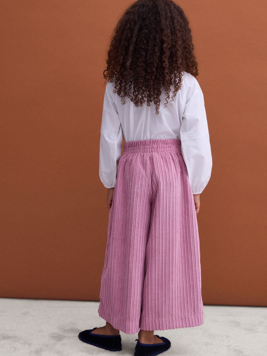 Pink wide-leg ribbed trousers with elasticated waistband_2