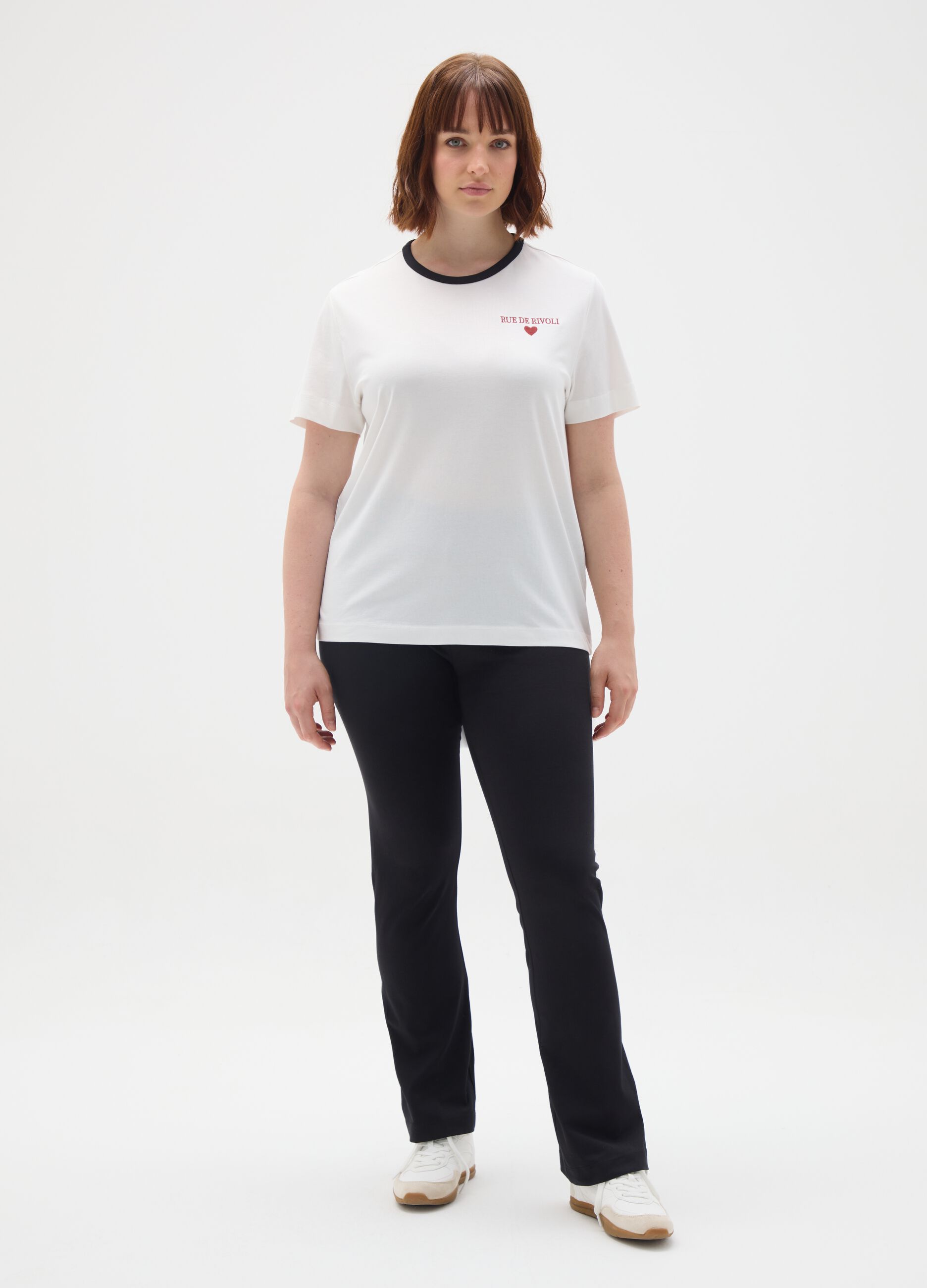 Women's pure cotton white T-shirt regular fit with logo