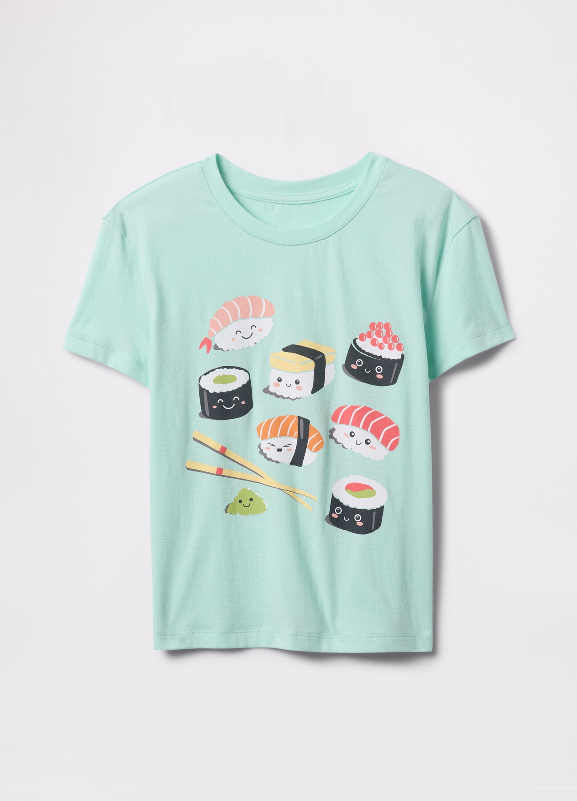 Green cotton T-shirt with sushi print