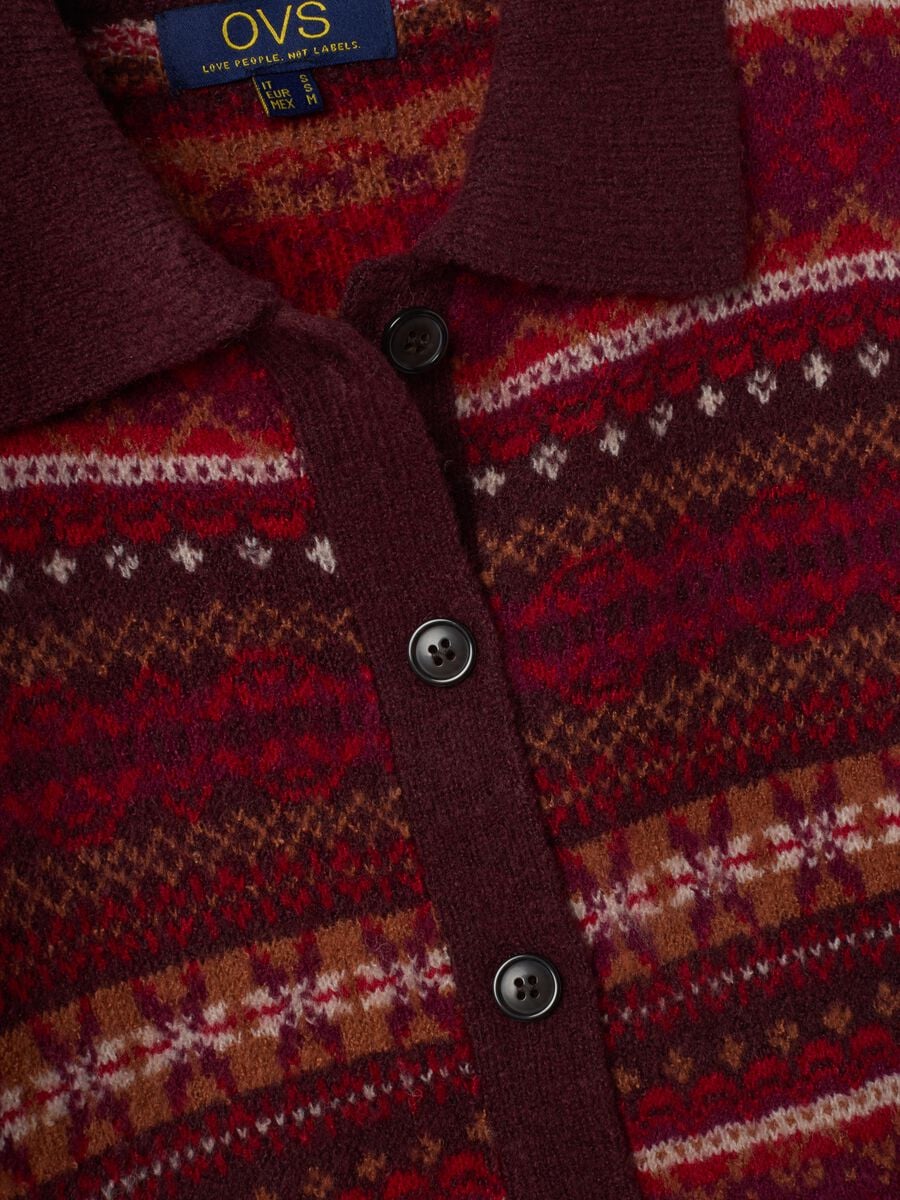 Cardigan rosso in lana elasticizzata con colletto polo regular fit_1