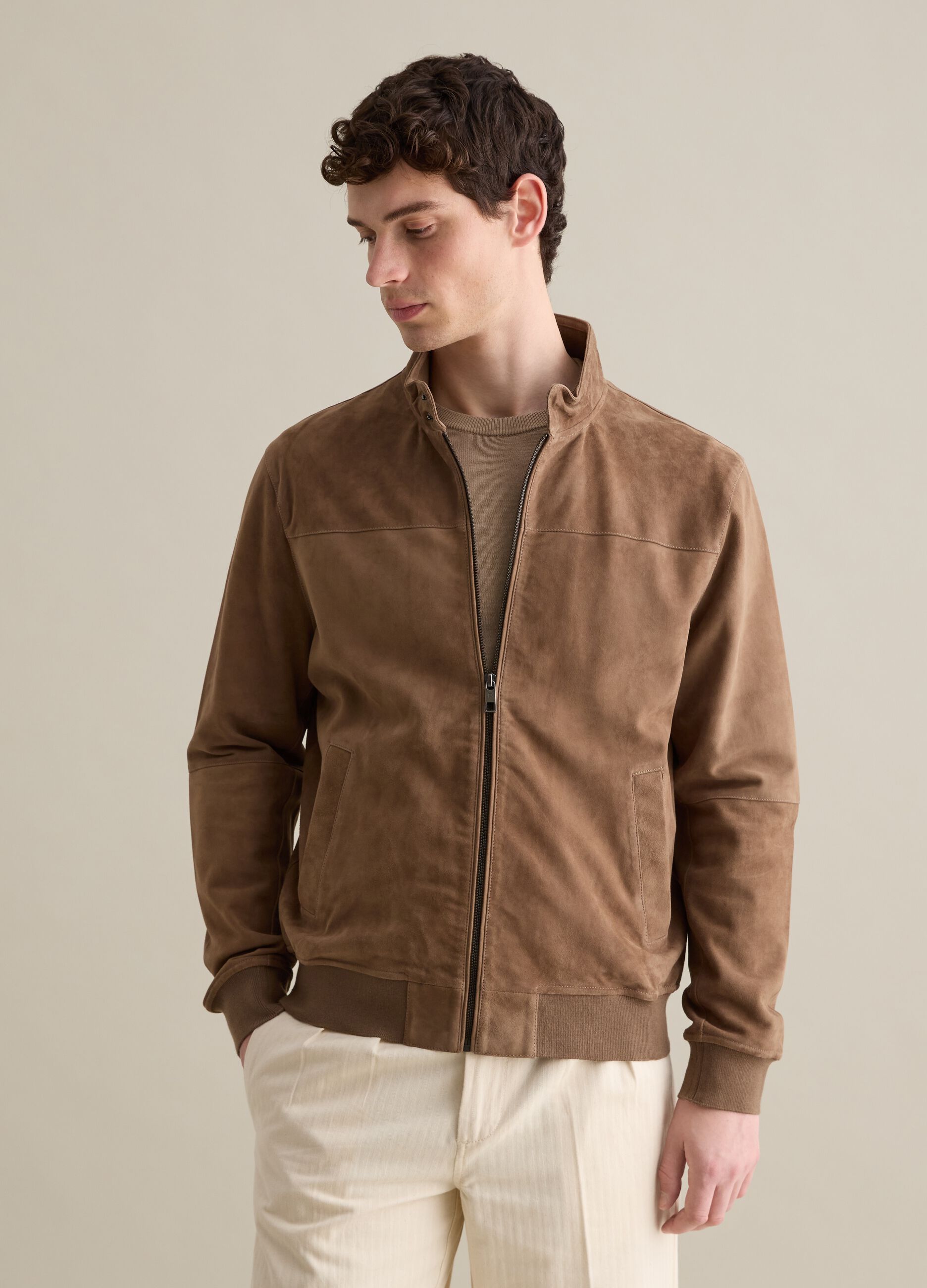 Bomber jacket in suede leather
