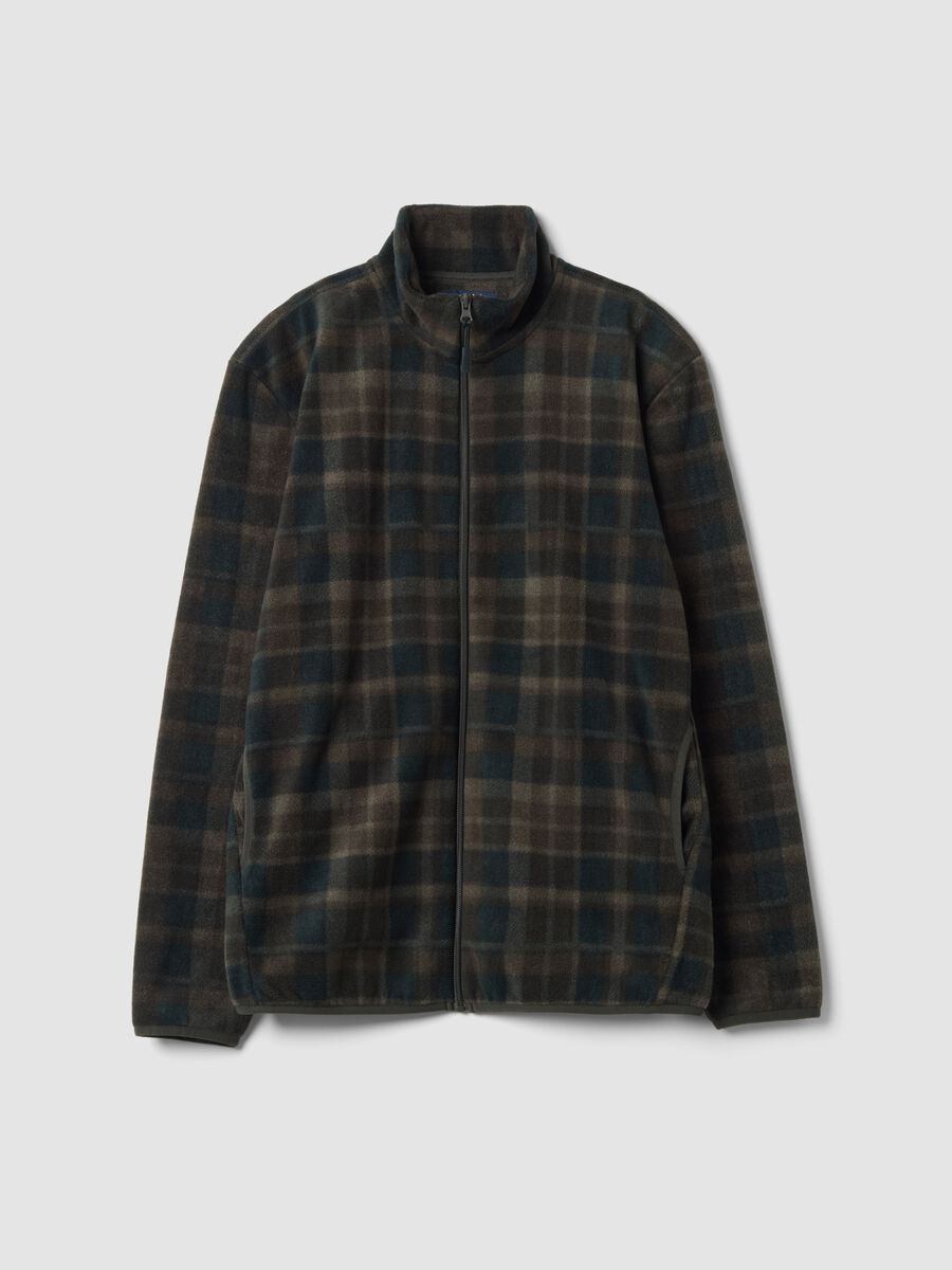 Green checked fleece sweatshirt with regular-fit collar_0