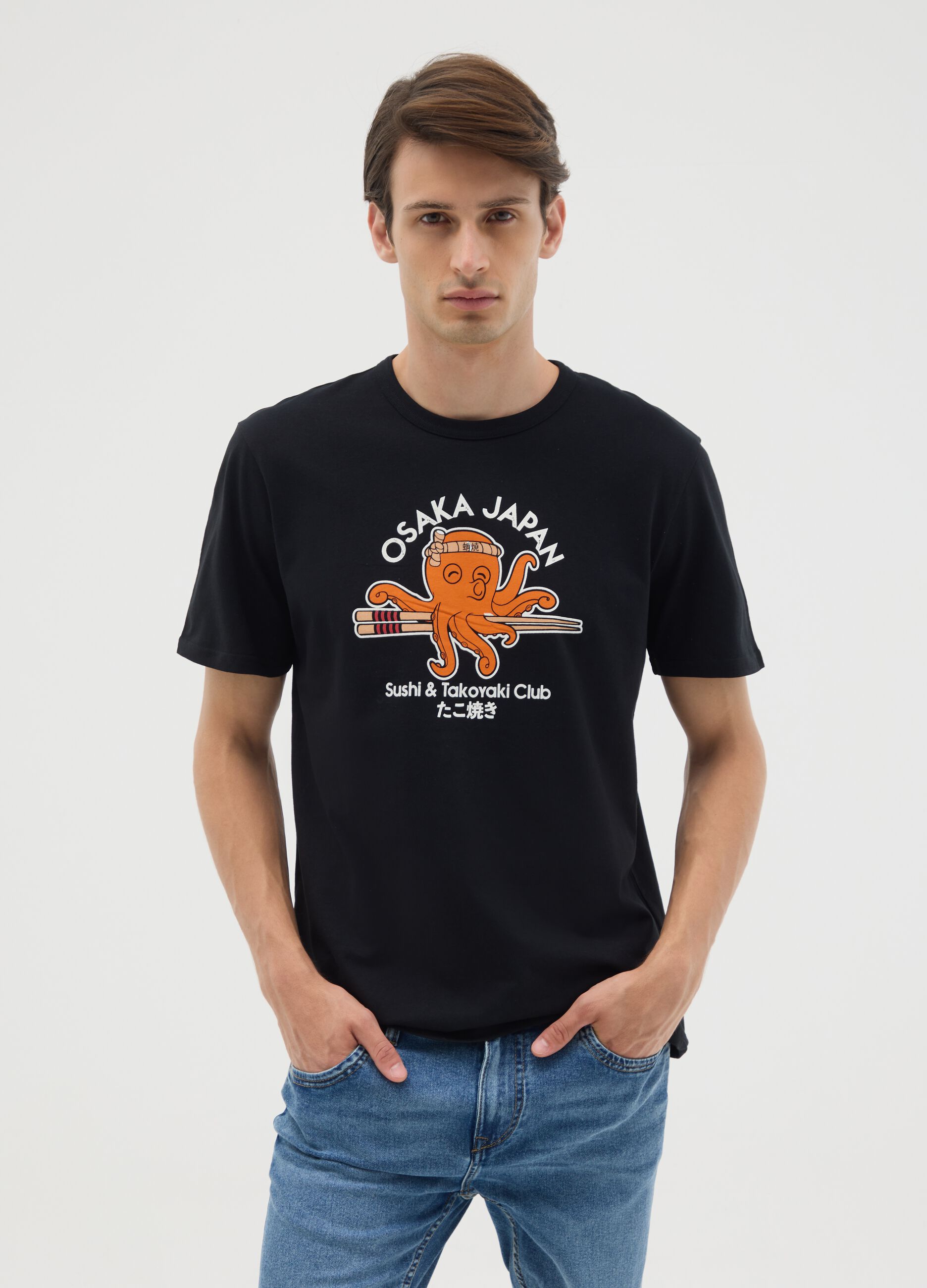 Black pure cotton T-shirt regular fit with print