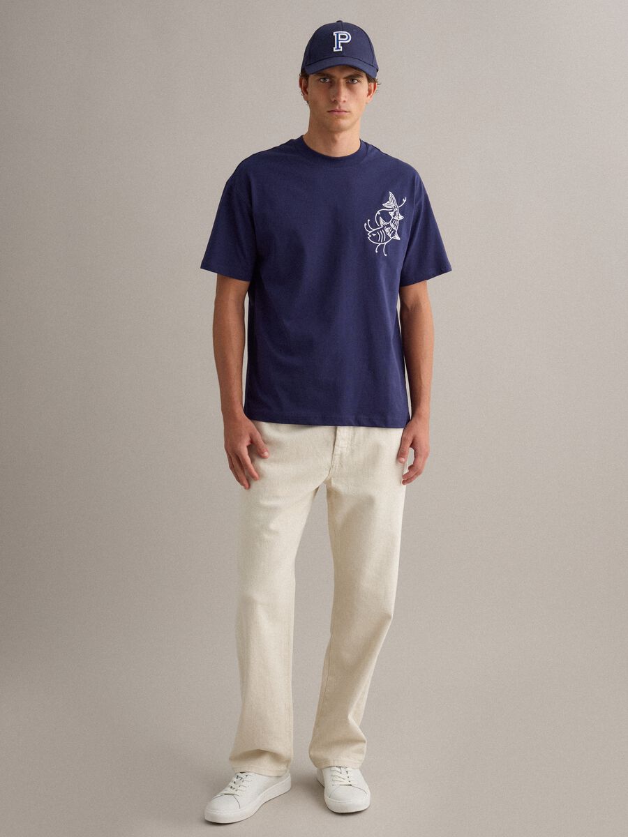 T-shirt in puro cotone blu relaxed fit con ricamo_2