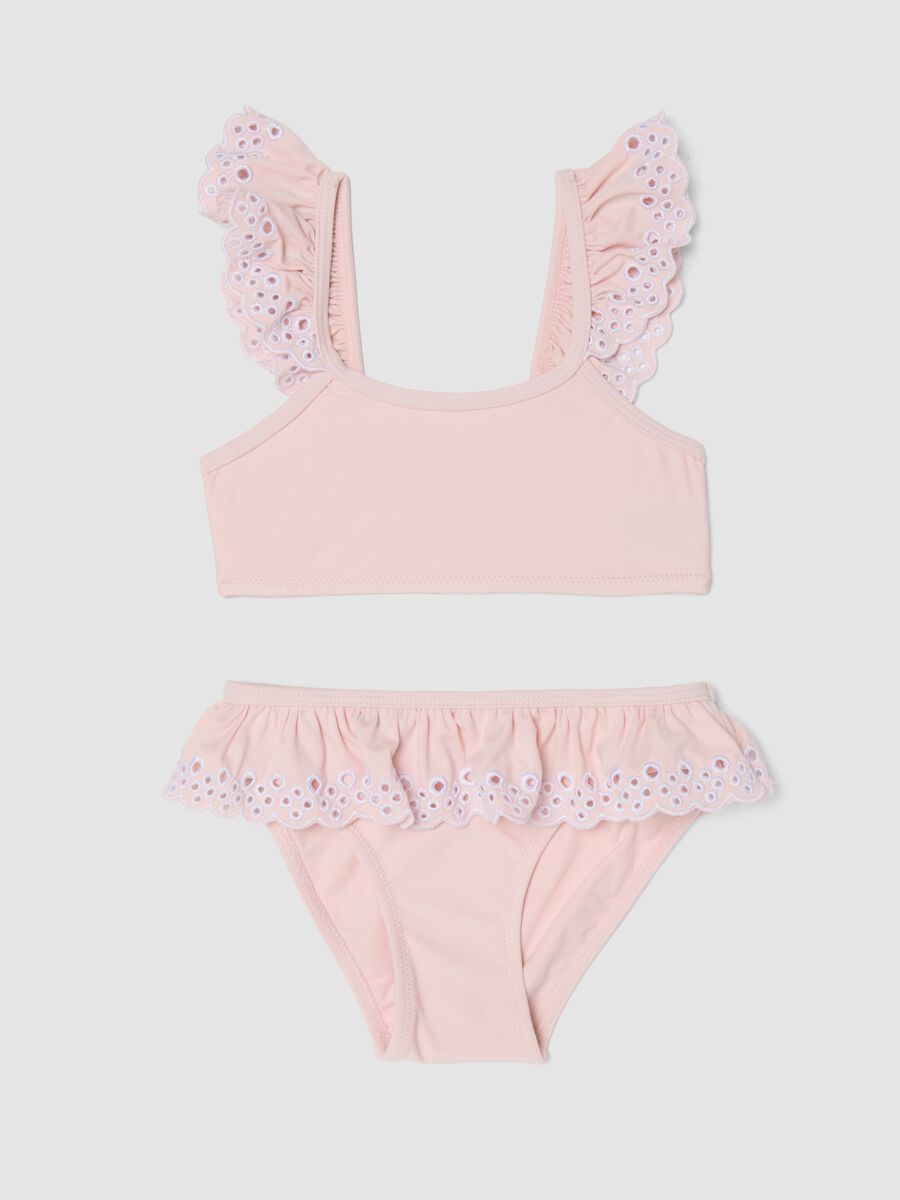 Bikini rosa in tessuto elasticizzato con volant_0