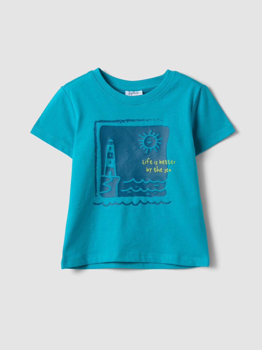 T-shirt azzurra a maniche corte in cotone organico_0