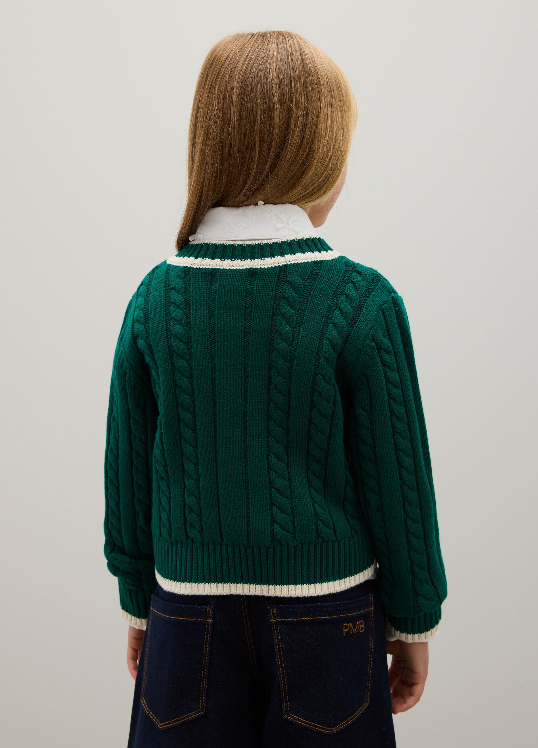 Girls' Regular Fit Green Pure Cotton Sweater