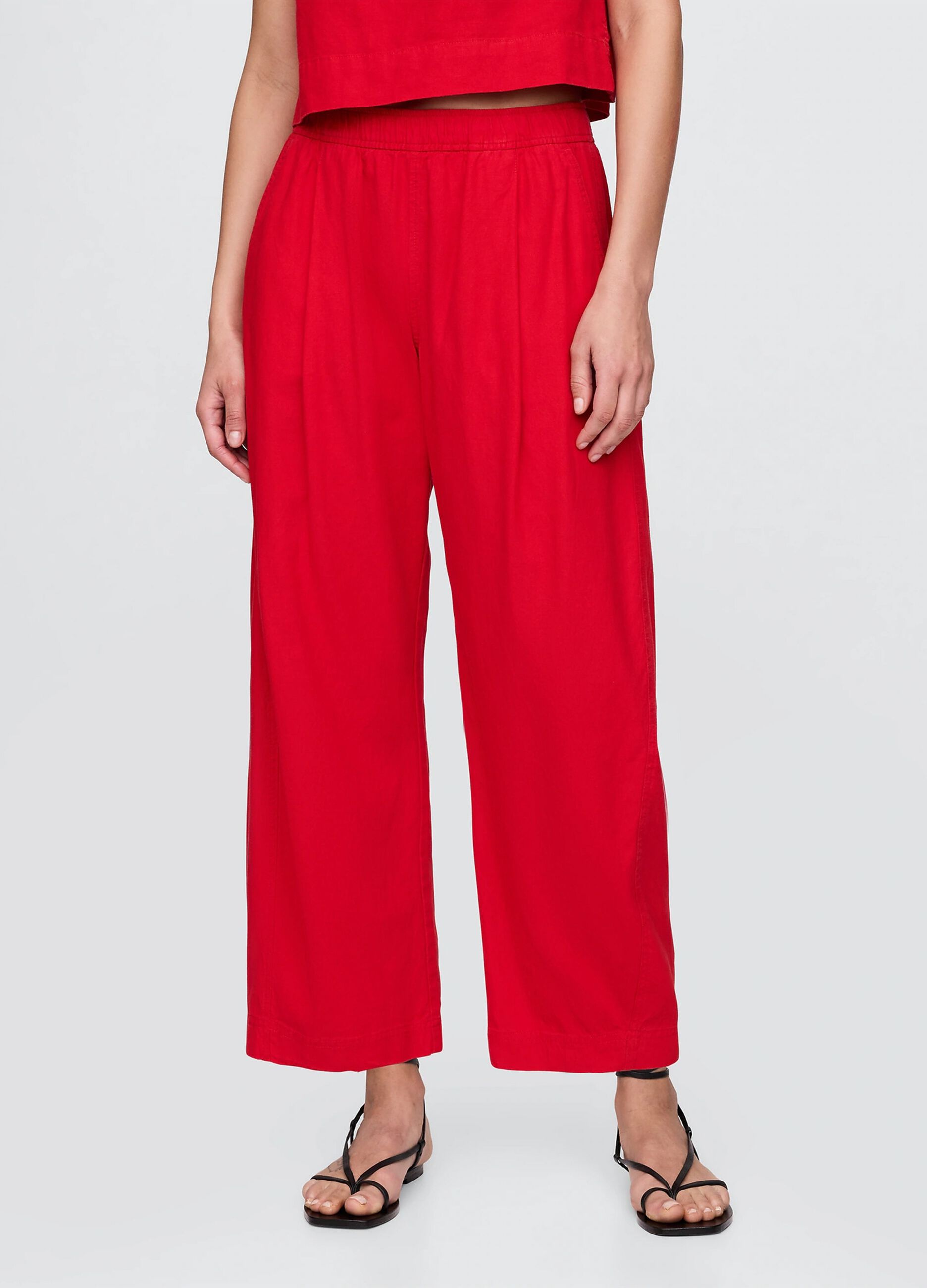 Pantaloni ampi rossi in lino e viscosa