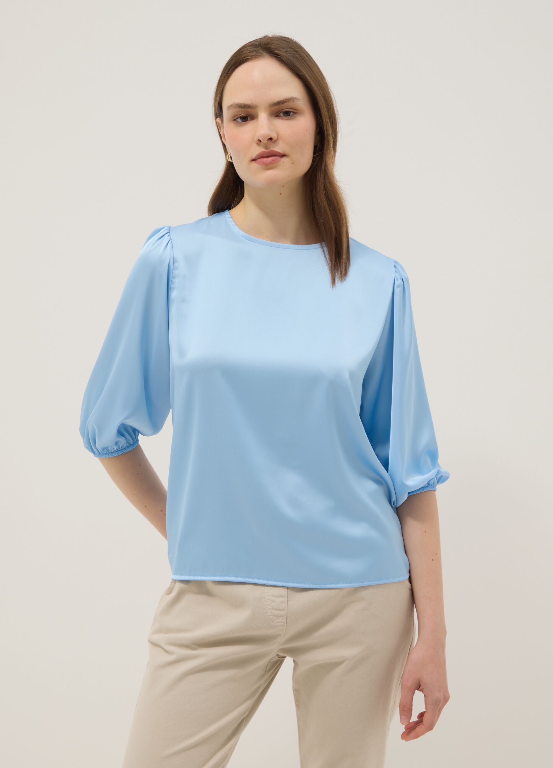 Blue long-sleeve regular fit top with teardrop closure