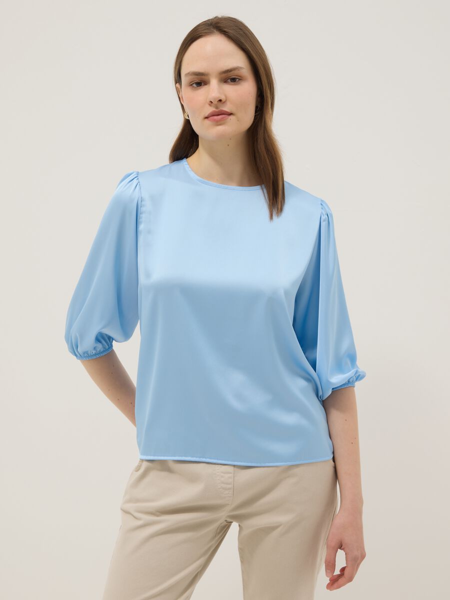 Maglia a maniche lunghe azzurra regular fit con chiusura a goccia_3