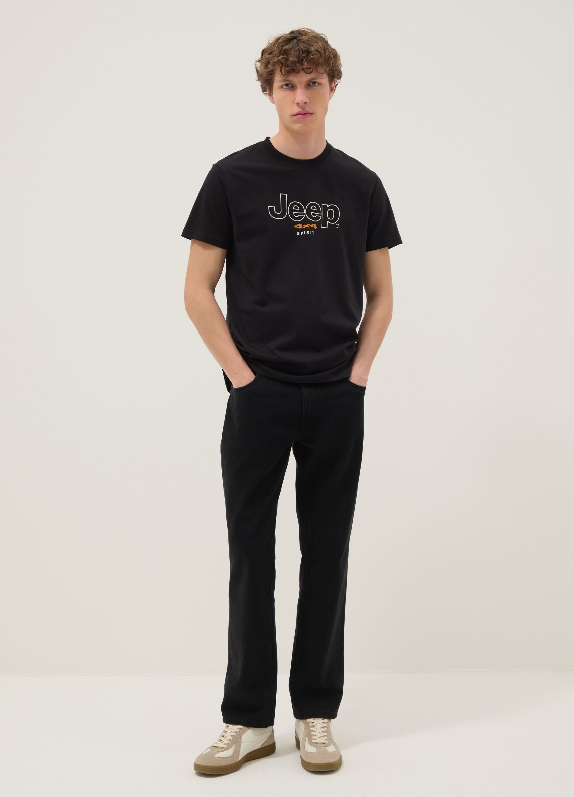 Black pure cotton regular fit t-shirt with print