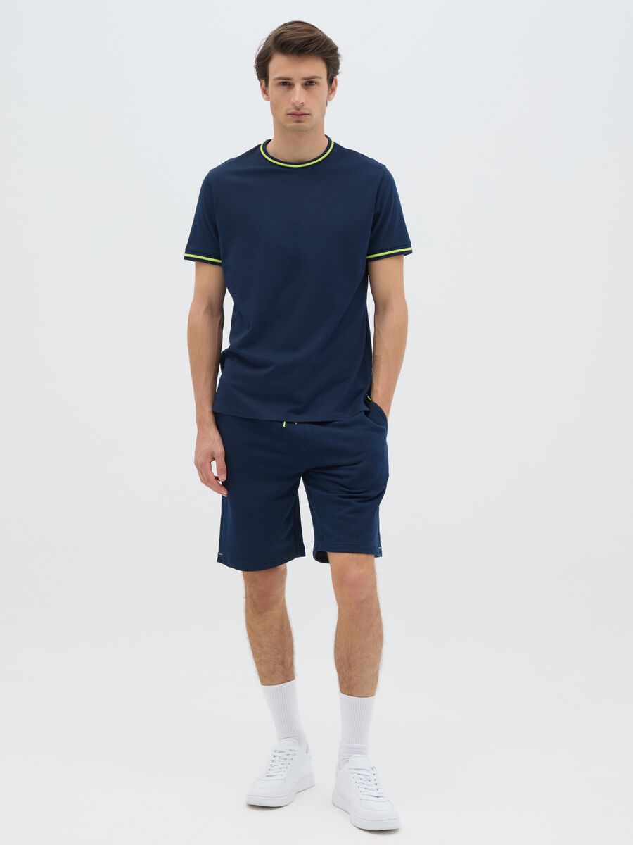 Men's pure cotton dark blue regular fit t-shirt with neon details_1