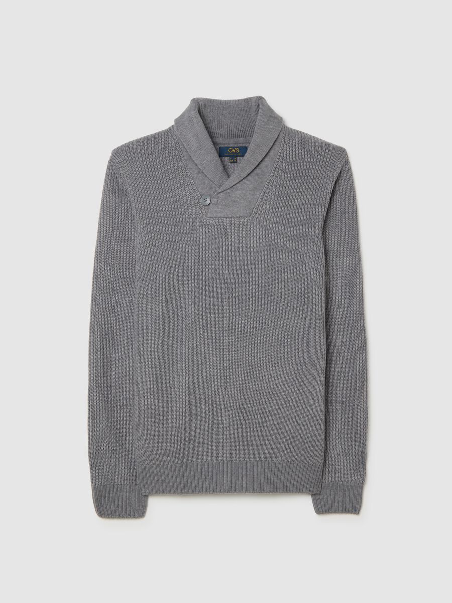 Grey Shawl Collar Regular Fit Sweater_4